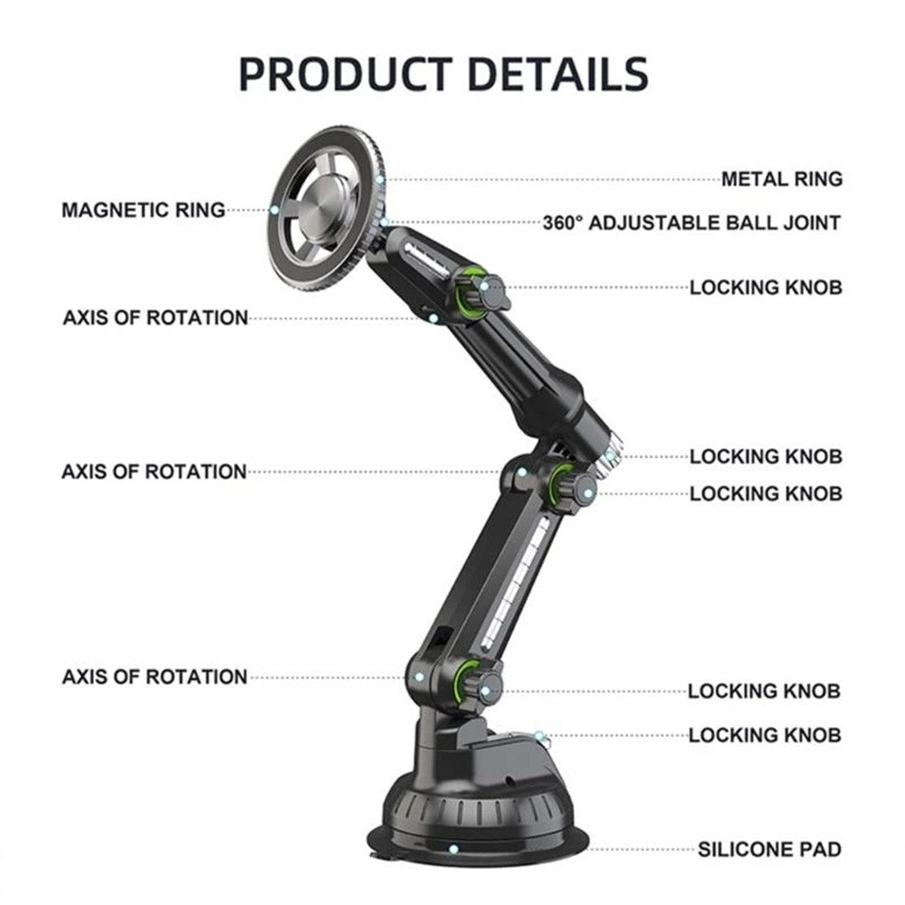 XWJ-JX04 360° drehbare Magnetische Auto-Handyhalterung – Mit Saugnapf & langem Arm für Armaturenbrett/Windschutzscheibe