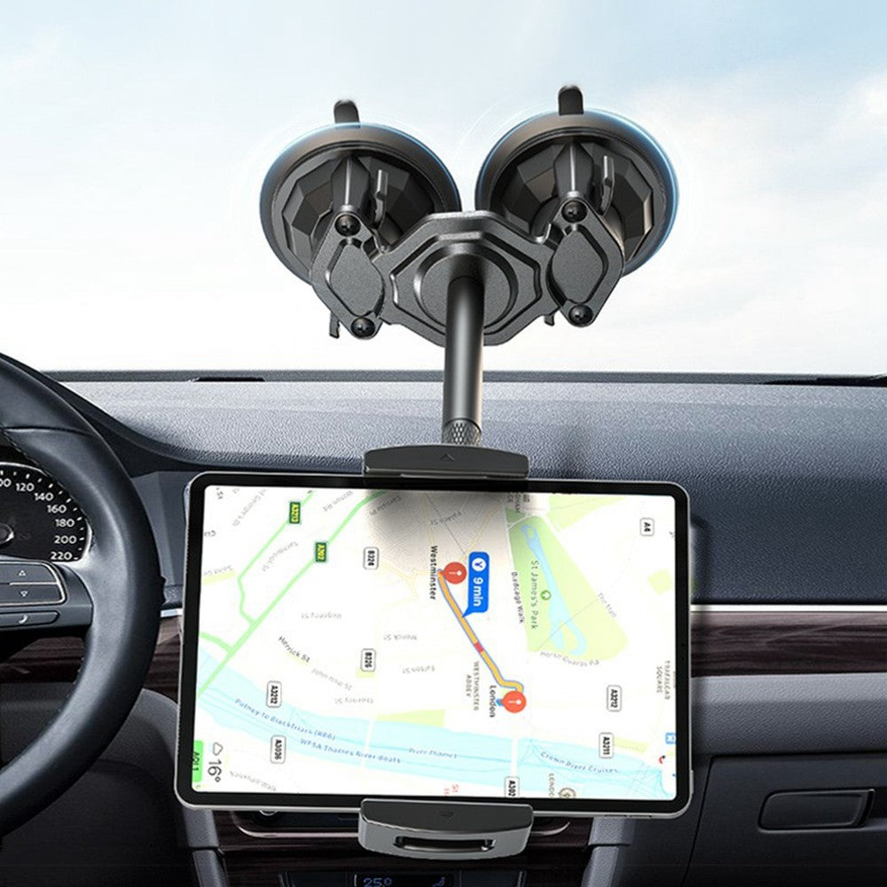 LANPARTE RBA-P2L Dual Suction Cup Tablet Stand Extended Version Universal Car Holder Mount with Adjustable Arm