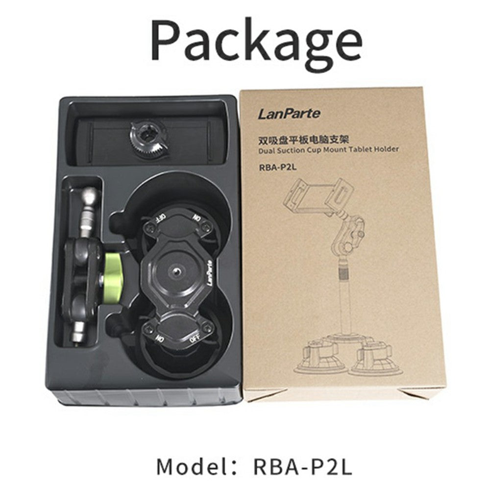 LANPARTE RBA-P2L Dual Suction Cup Tablet Stand Extended Version Universal Car Holder Mount with Adjustable Arm