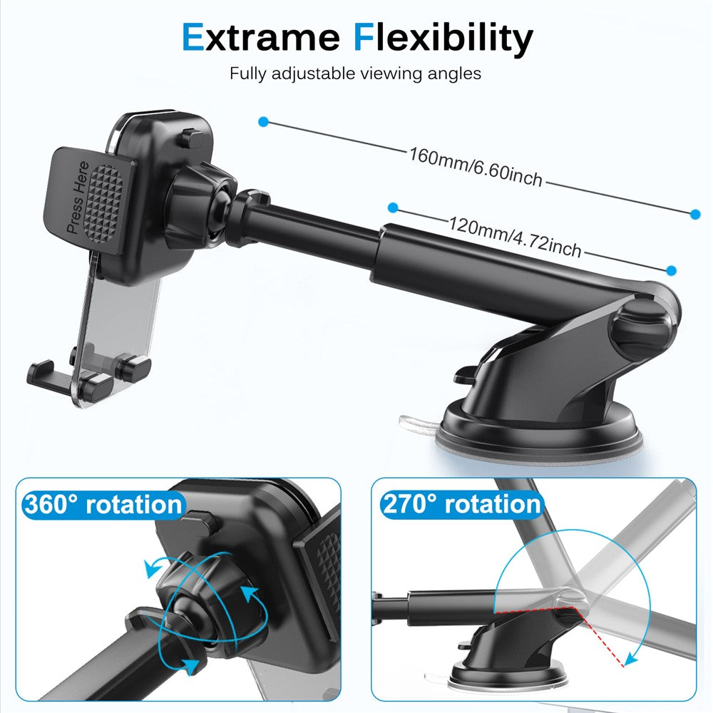 ML211 Strong Suction Car Phone Holder Dashboard Windshield Adjustable Extendable Mount Bracket
