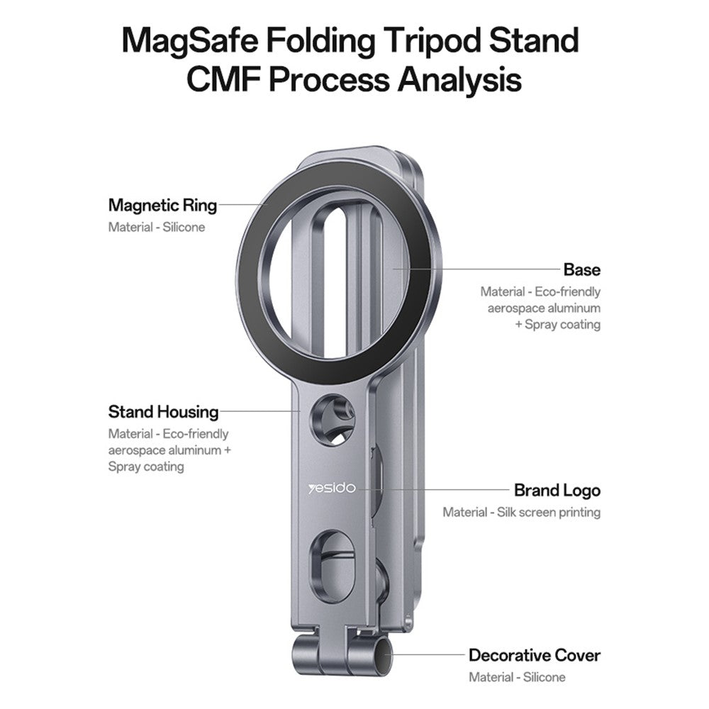 YESIDO C231 Folding Tripod Stand Aluminum Alloy Portable Magnetic Phone Desktop Support Selfie Stick