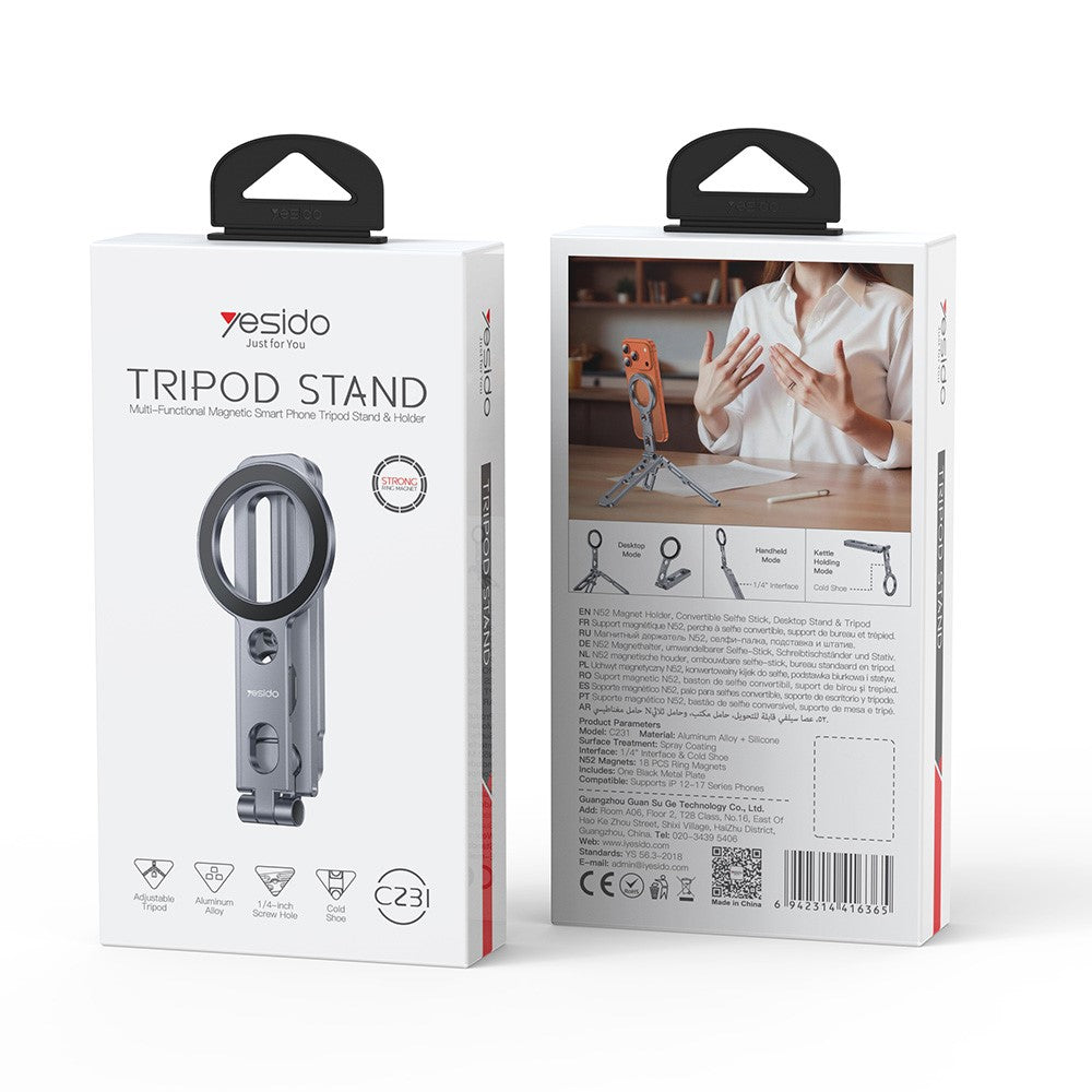 YESIDO C231 Folding Tripod Stand Aluminum Alloy Portable Magnetic Phone Desktop Support Selfie Stick