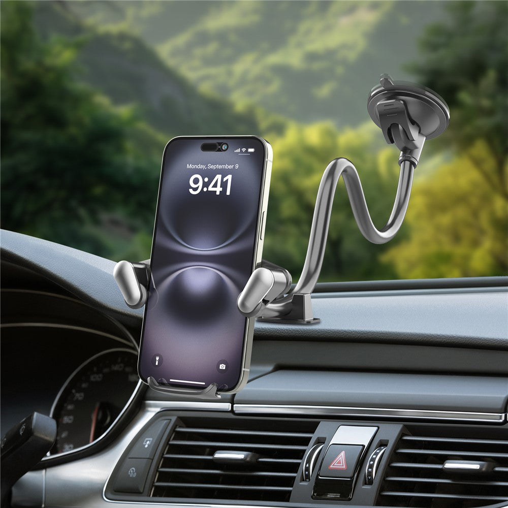 X034 Gooseneck Car Phone Mount Suction Cup Windshield Dashboard Holder Flexible Long Arm 360 Degree Adjustable Mobile Holder for 4.7-7.2 Inch Phones