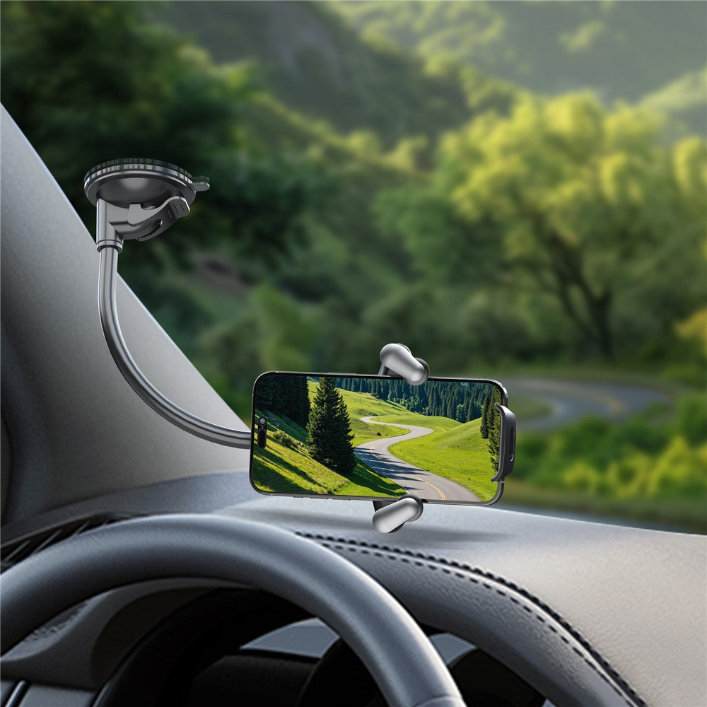 X034 Gooseneck Car Phone Mount Suction Cup Windshield Dashboard Holder Flexible Long Arm 360 Degree Adjustable Mobile Holder for 4.7-7.2 Inch Phones