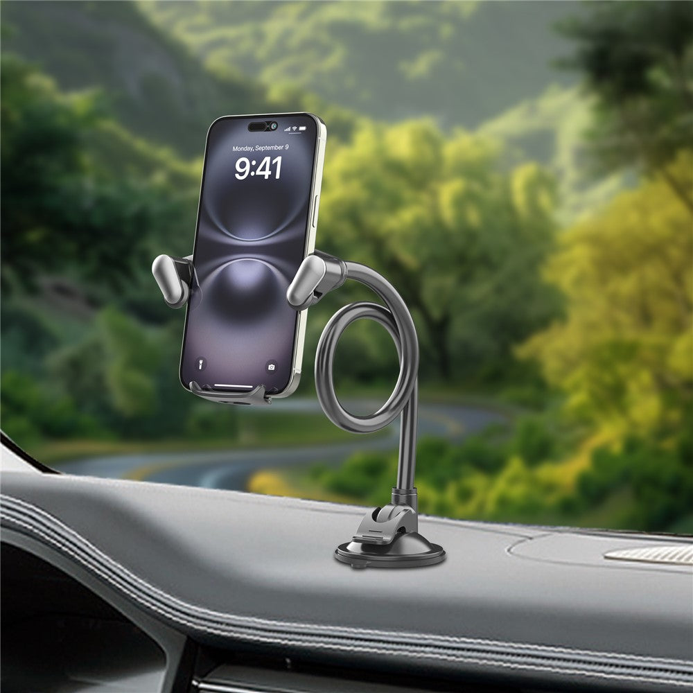 X034 Gooseneck Car Phone Mount Suction Cup Windshield Dashboard Holder Flexible Long Arm 360 Degree Adjustable Mobile Holder for 4.7-7.2 Inch Phones