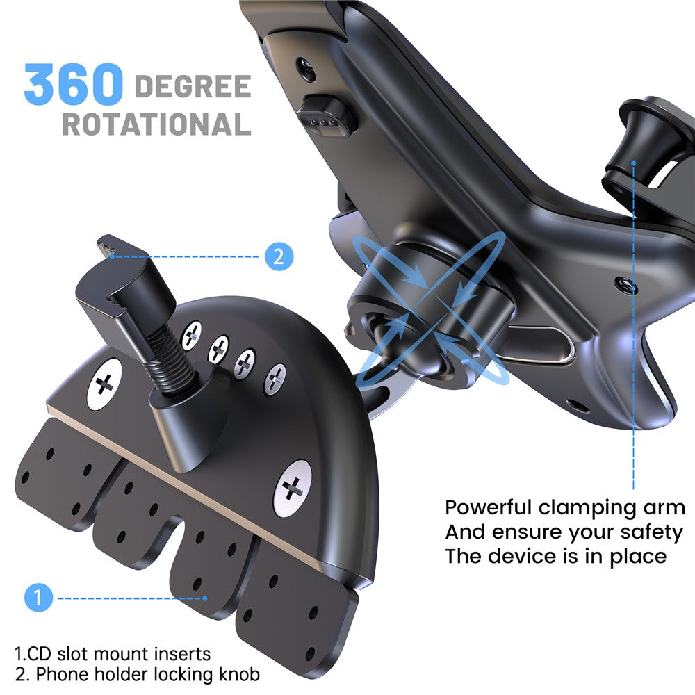 Car Phone Holder CD Slot Mount 360 Degree Rotating Y-Shape Design Universal Car Phone Stand