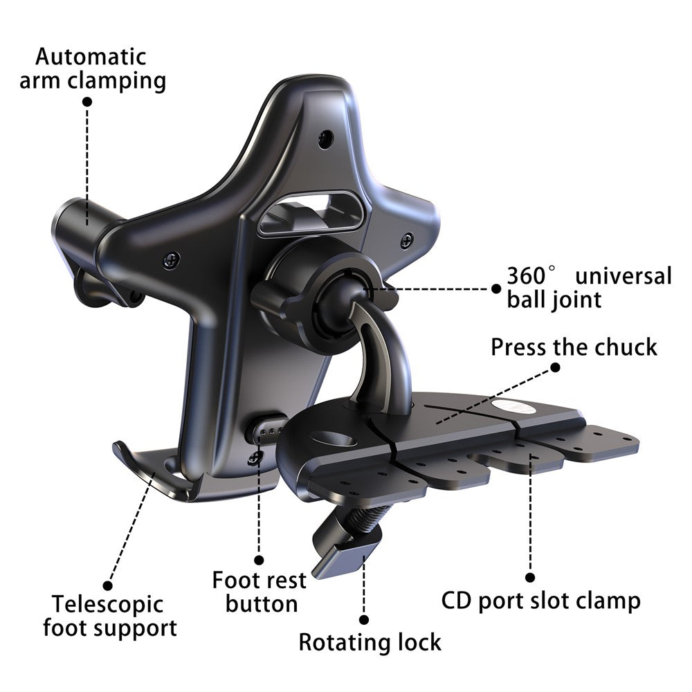 Car Phone Holder CD Slot Mount 360 Degree Rotating Y-Shape Design Universal Car Phone Stand