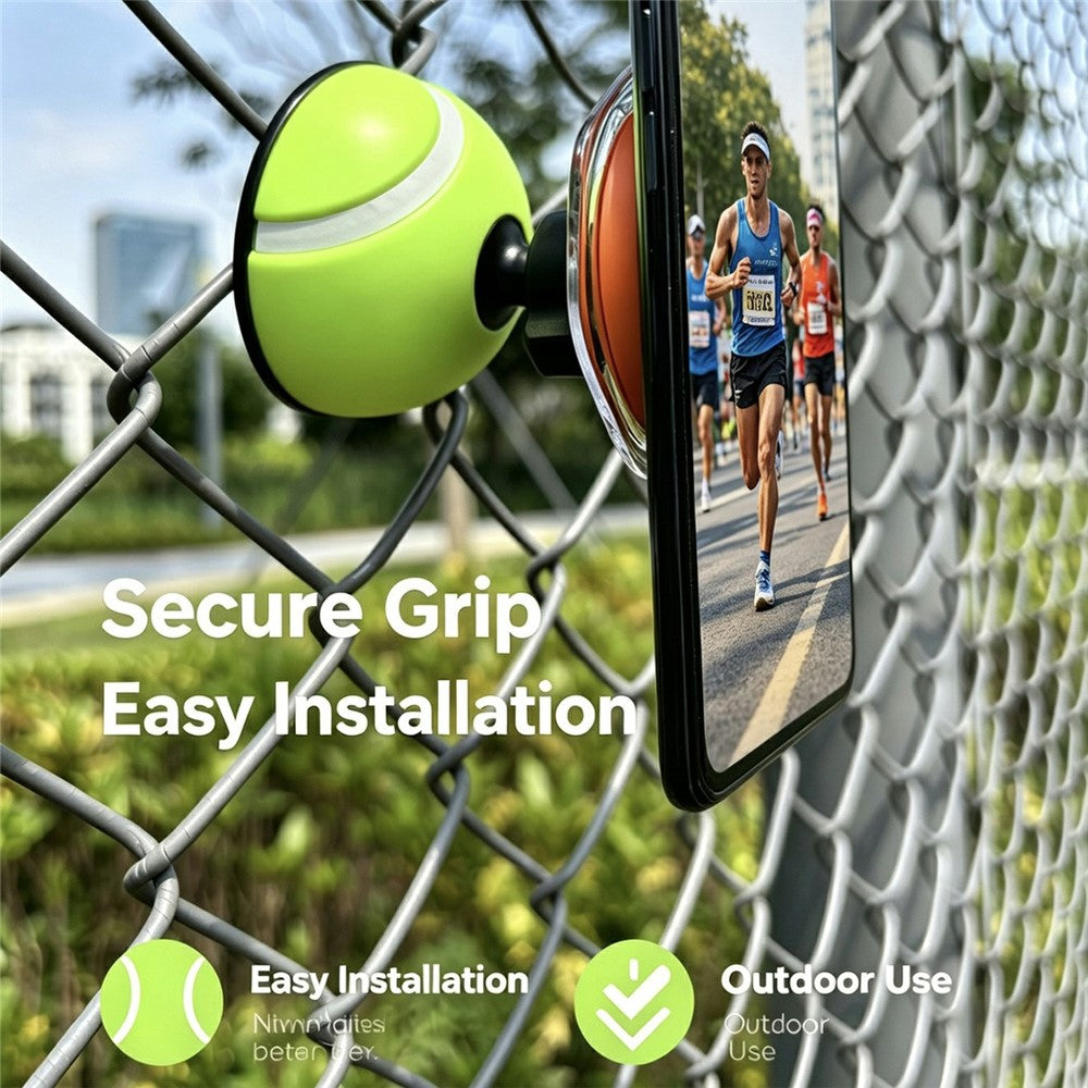 WQ-02 Phone Holder Tennis Ball Style Mount for Chain Link Fence 360 Degree Rotation Sports Court Phone Clamp Bracket