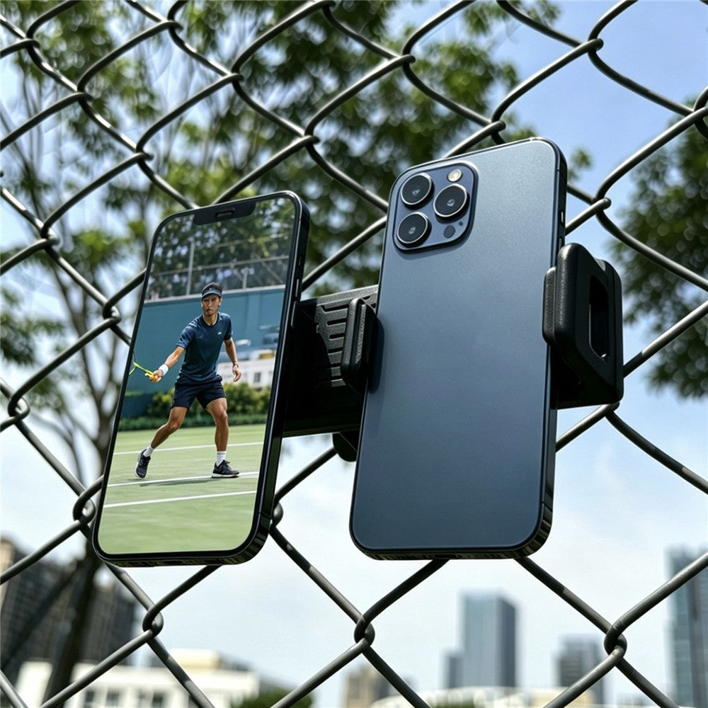 WQ-04 Dual-Phone Stand Fence Mount for Sports Court Tennis Stadium Wire Mesh Universal Phone Clamp Holder