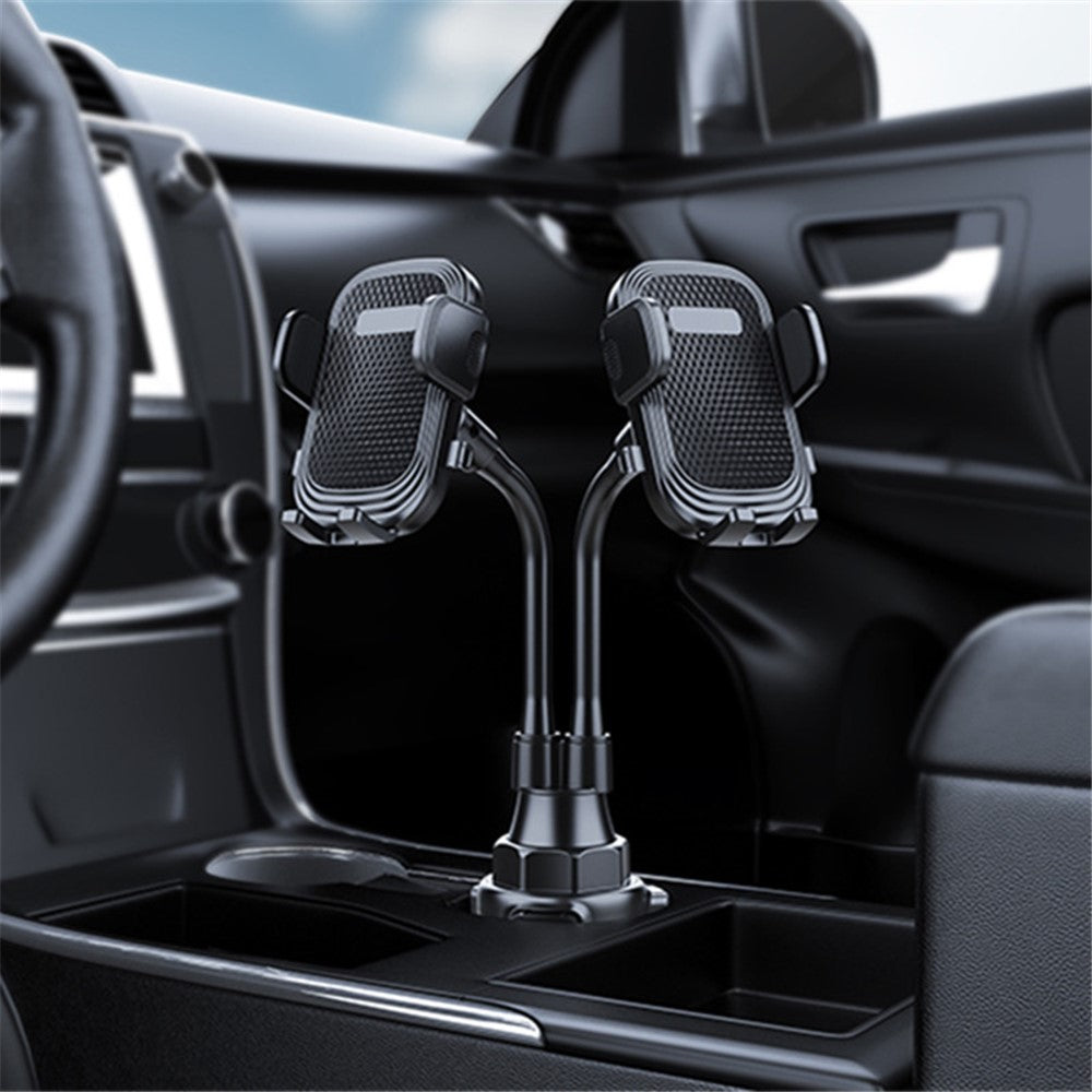 Universal Dual Head Flexible Rod Car Cup Holder Mobile Phone Stand 360 Degrees Rotating Bracket