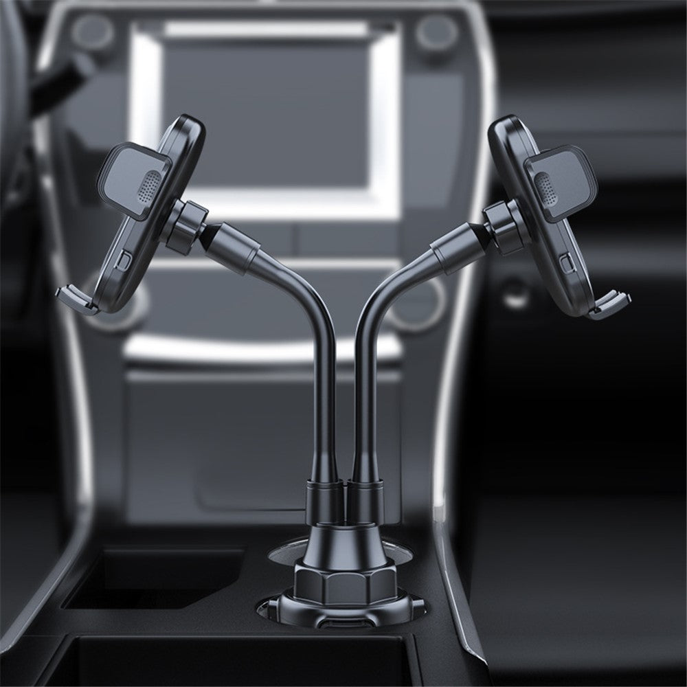 Universal Dual Head Flexible Rod Car Cup Holder Mobile Phone Stand 360 Degrees Rotating Bracket
