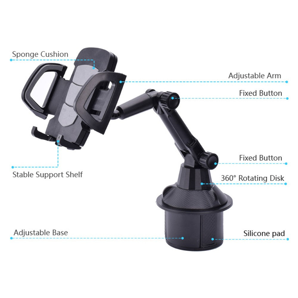 Universal Car Cup Holder Mount Adjustable Cellphone Stand 360 Degrees Rotation Phone Bracket
