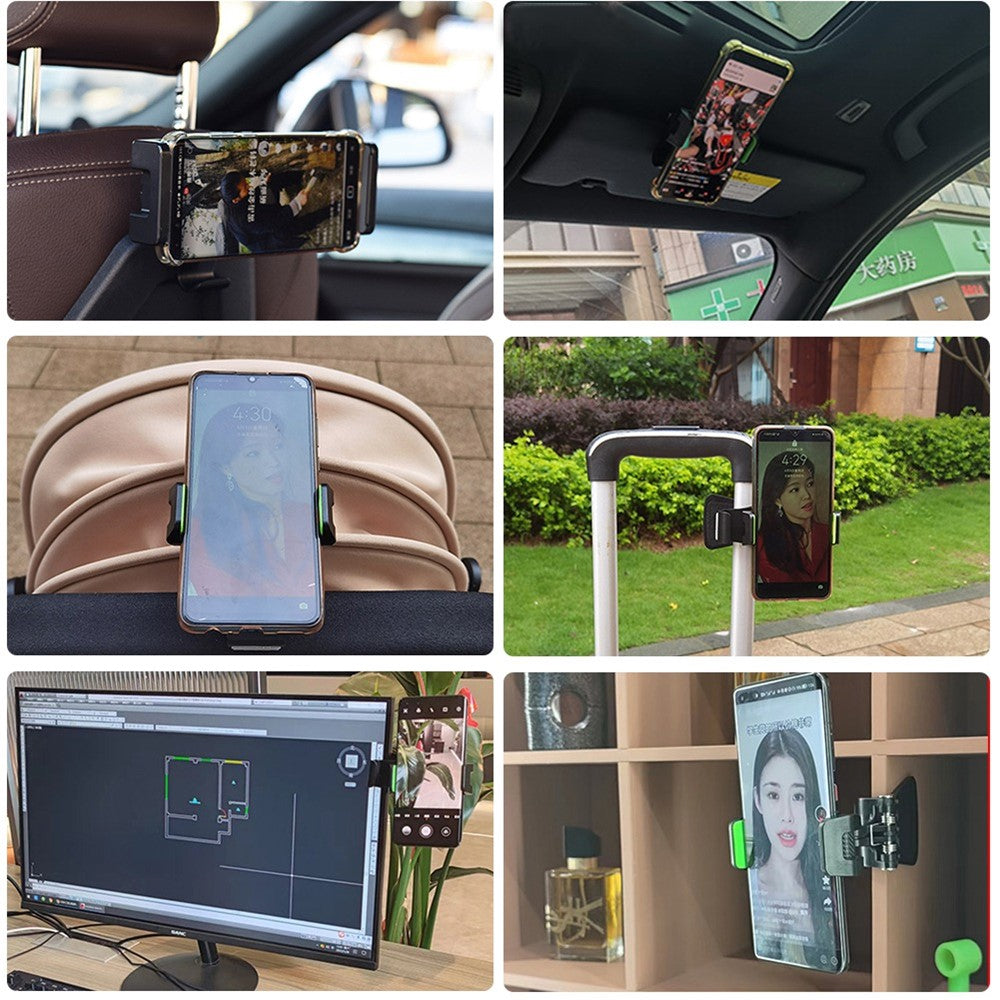 Multifunction Cellphone Holder 360° Rotatable Bracket for Car Back Seat Sun Visor Kitchen Suitcase