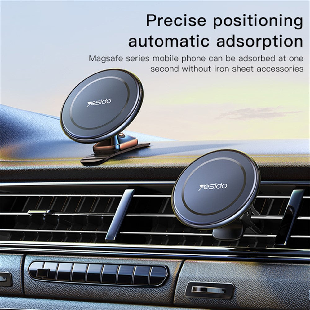 YESIDO C126 For iPhone 12 / 13 / 14 Zinc Alloy Car Magnetic Phone Holder 720 Degree Rotation Adhesive Bracket