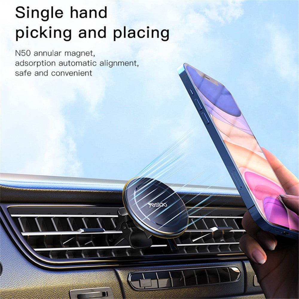 YESIDO C126 For iPhone 12 / 13 / 14 Zinc Alloy Car Magnetic Phone Holder 720 Degree Rotation Adhesive Bracket