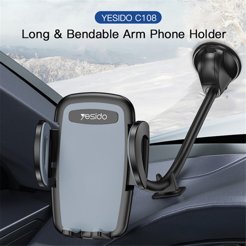 YESIDO C108 40cm Car Bendable Arm Smartphone Bracket Windshield Sucker Mount Cell Phone Holder with Mini Support