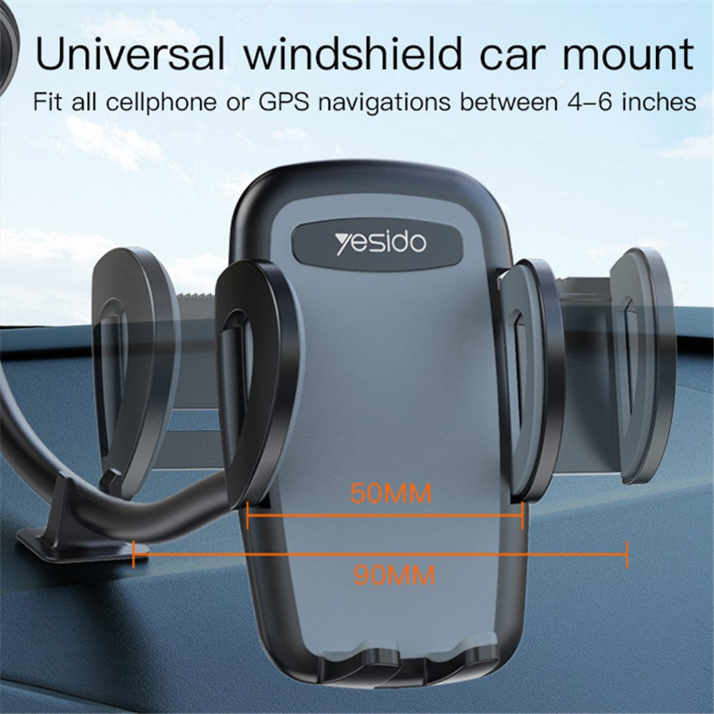 YESIDO C108 40cm Car Bendable Arm Smartphone Bracket Windshield Sucker Mount Cell Phone Holder with Mini Support