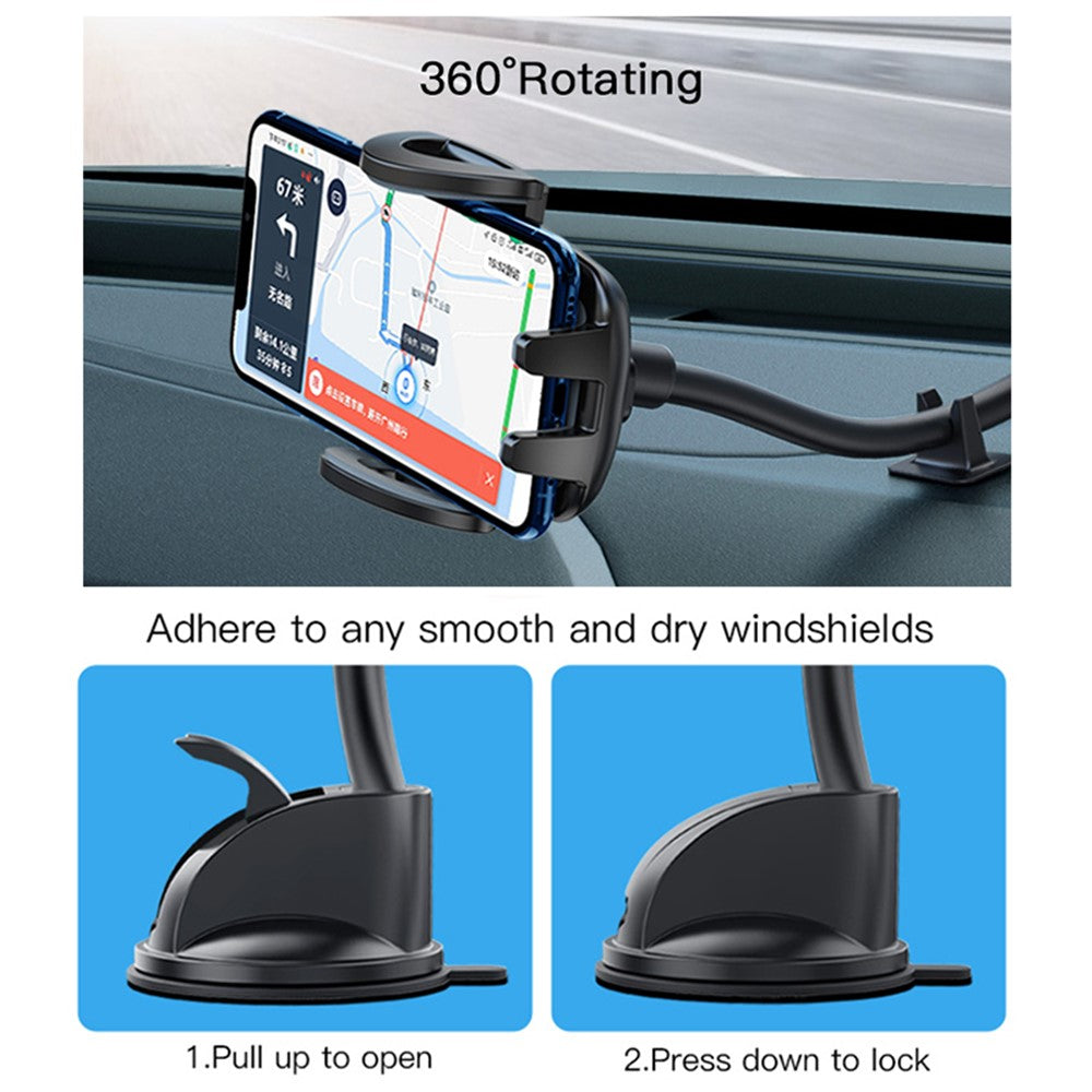YESIDO C108 40cm Car Bendable Arm Smartphone Bracket Windshield Sucker Mount Cell Phone Holder with Mini Support