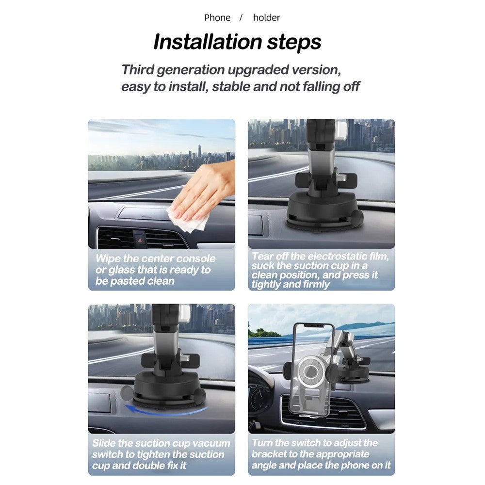 X0666 Multifunction Car Dashboard Phone Holder Adjustable Windshield Cell Phone Mount for Vehicles, Trucks