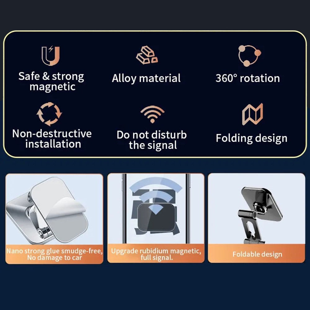JMARY MH-82 Magnetische Auto-Handyhalterung – Für Armaturenbrett, faltbar, aus Zinklegierung
