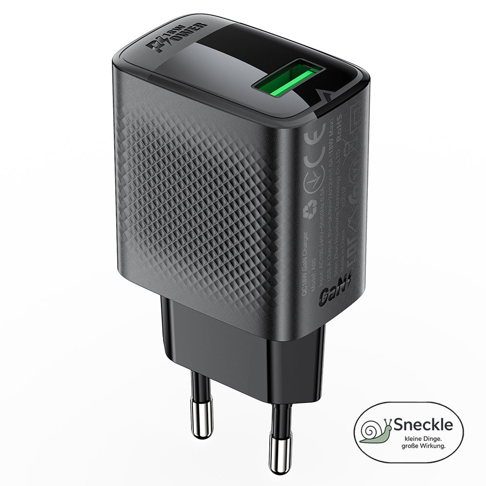 Wandladegerät 18W mit einzelnem USB-A-Anschluss - GaN Technologie