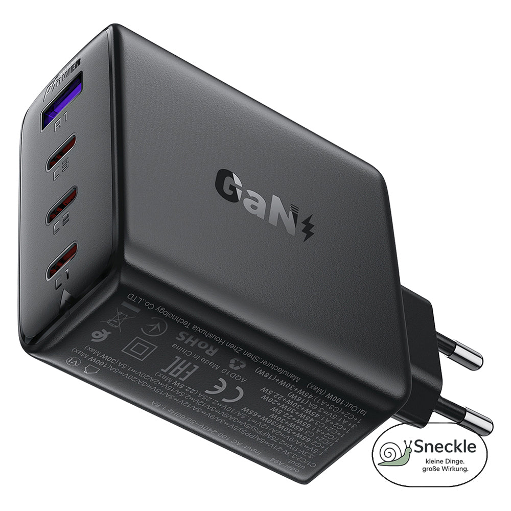 Wandladegerät 100W mit 4 Ports (3×USB-C, 1×USB-A) - GaN Technologie