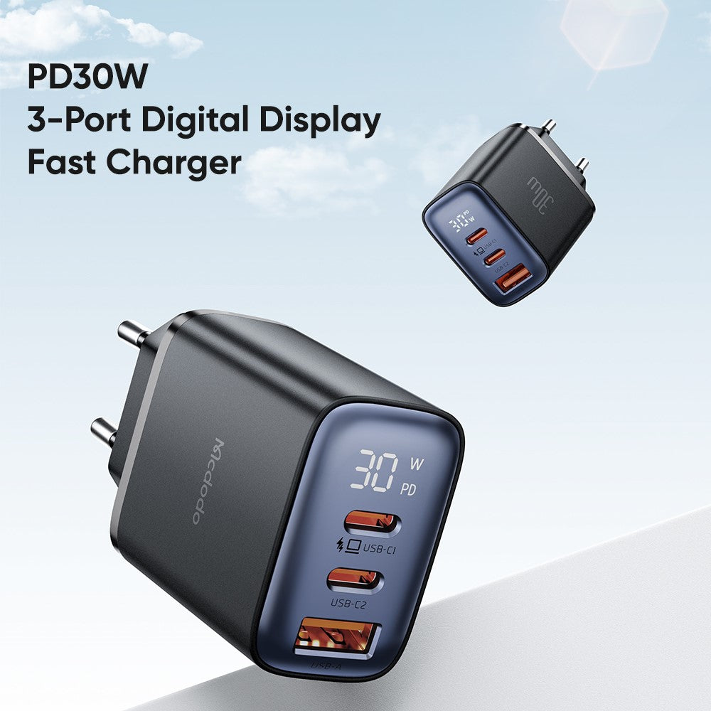 MCDODO CH-2180 Wandladegerät – 3 Ports (2x C & 1x A) & Digitalanzeige, bis zu 30W