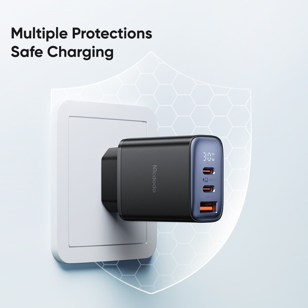 MCDODO CH-2180 Wandladegerät – 3 Ports (2x C & 1x A) & Digitalanzeige, bis zu 30W