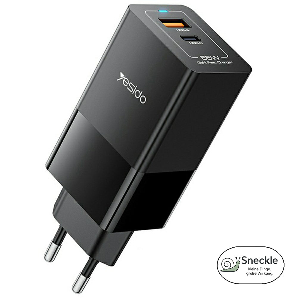 Wandladegerät 65W mit 2 Ports (1×USB-C, 1×USB-A) - GaN Technologie