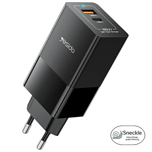 Wandladegerät 65W mit 2 Ports (1×USB-C, 1×USB-A) - GaN Technologie