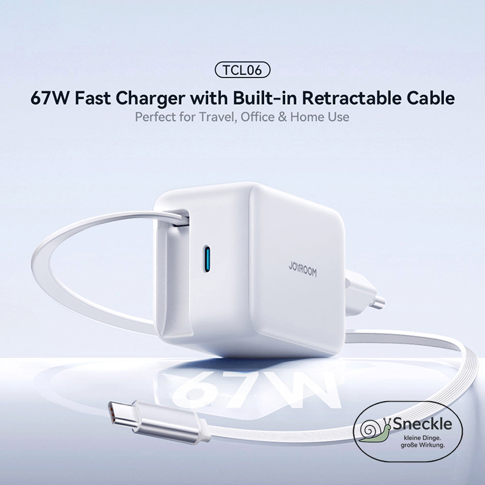 Wandladegerät 67W mit einziehbarem USB-C-Kabel und einem USB-C-Port - GaN Technologie