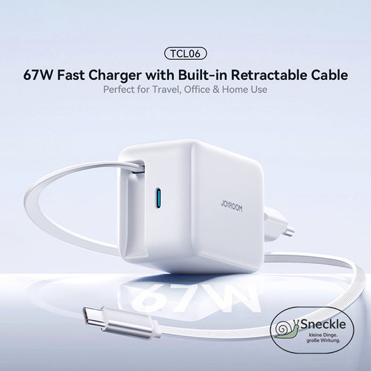 Wandladegerät 67W mit einziehbarem USB-C-Kabel und einem USB-C-Port - GaN Technologie