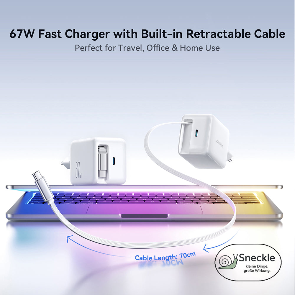 Wandladegerät 67W mit einziehbarem USB-C-Kabel und einem USB-C-Port - GaN Technologie