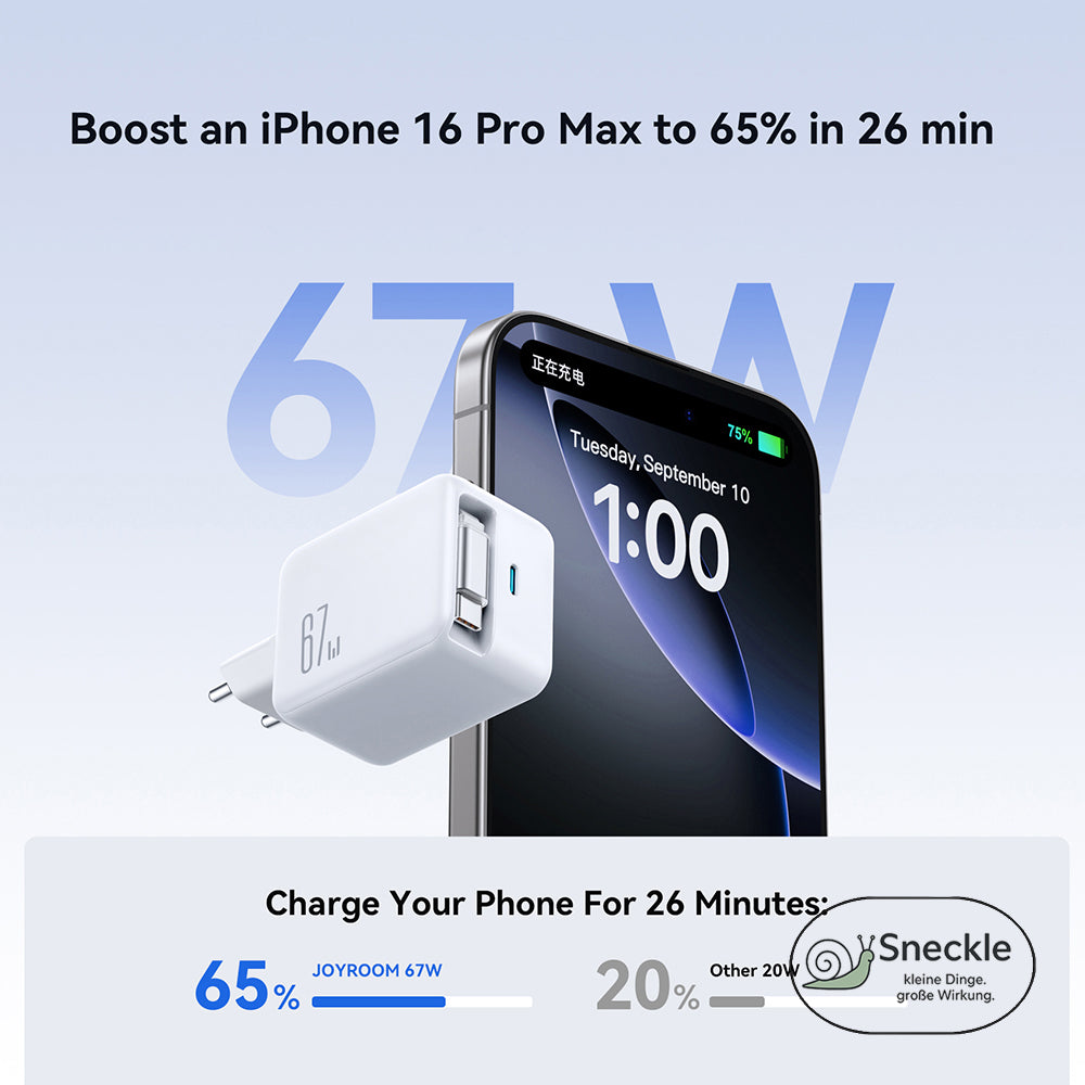 Wandladegerät 67W mit einziehbarem USB-C-Kabel und einem USB-C-Port - GaN Technologie