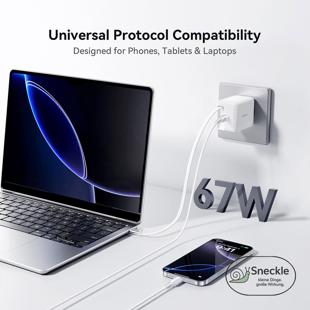Wandladegerät 67W mit einziehbarem USB-C-Kabel und einem USB-C-Port - GaN Technologie
