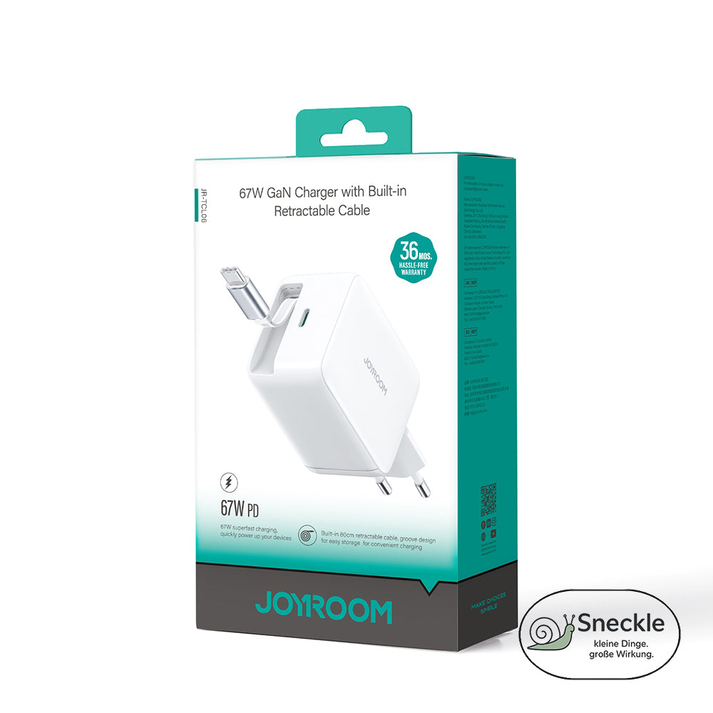 Wandladegerät 67W mit einziehbarem USB-C-Kabel und einem USB-C-Port - GaN Technologie