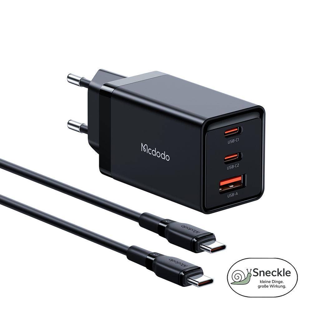 65W GaN Schnellladegerät – 3 Ports (2×USB-C, 1×USB-A)