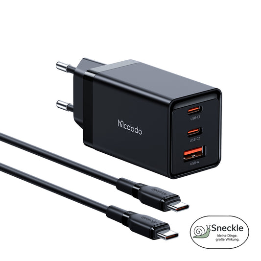 65W GaN Schnellladegerät – 3 Ports (2×USB-C, 1×USB-A)
