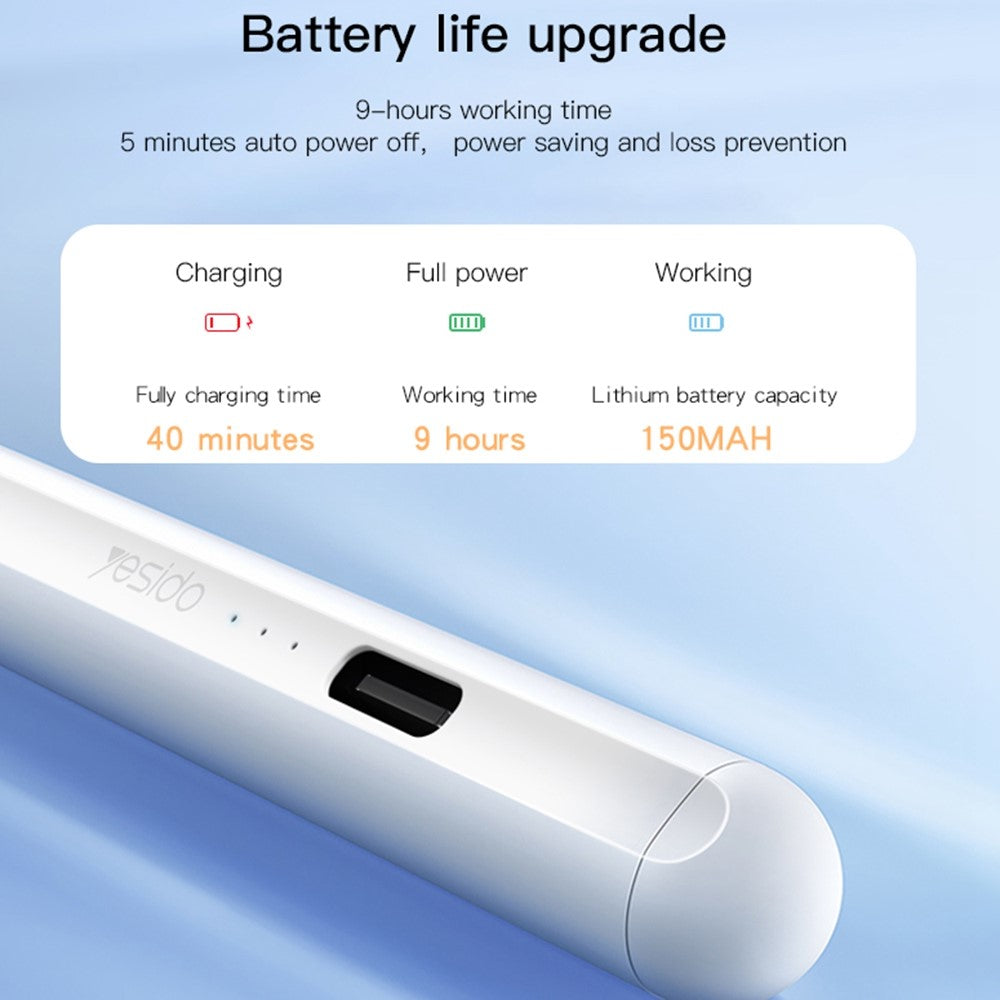 YESIDO ST07 Aktiver kapazitiver Stift – Für iPad Air 10,5 Zoll (2019) / Pro 11 Zoll (2018) / (2020) / Pro 12,9 Zoll (2018) / (2020)