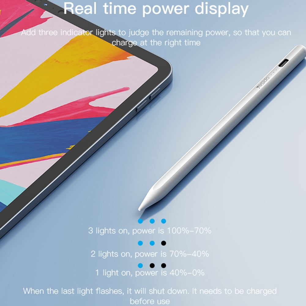 YESIDO ST07 Aktiver kapazitiver Stift – Für iPad Air 10,5 Zoll (2019) / Pro 11 Zoll (2018) / (2020) / Pro 12,9 Zoll (2018) / (2020)