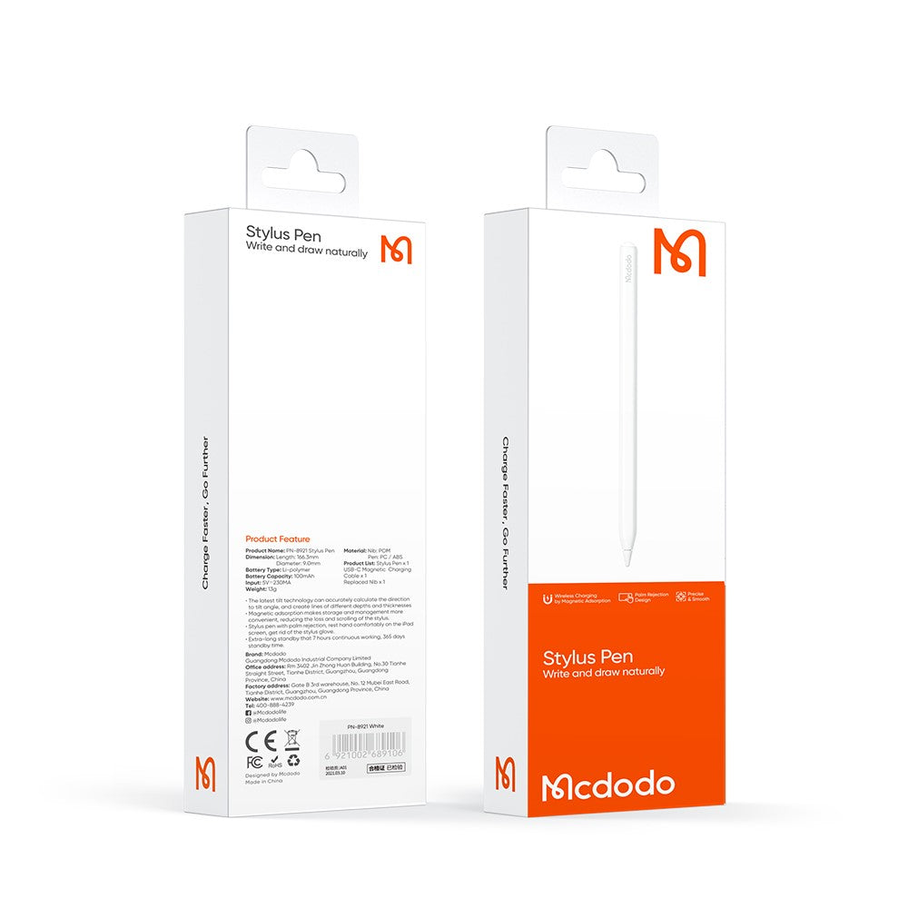 MCDODO PN-8921 MDD Magnetischer Aktiver kapazitiver Stift – Mit Handballenerkennung (Palm Rejection), Neigungsempfindlichkeit & magnetischer Ladefunktion