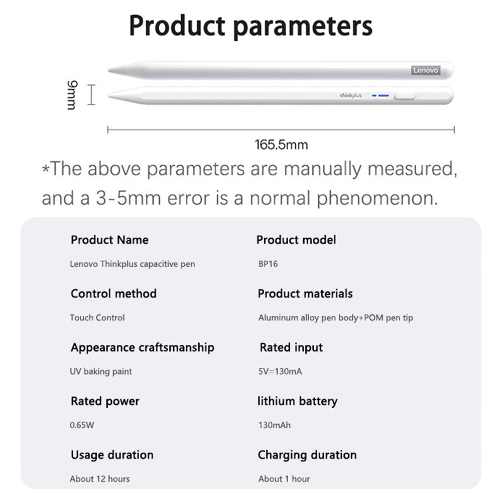 LENOVO Thinkplus BP16 Magnetischer aktiver Stift – Für Tablets, Aluminiumlegierungsstiftgehäuse, POM-Stiftspitze