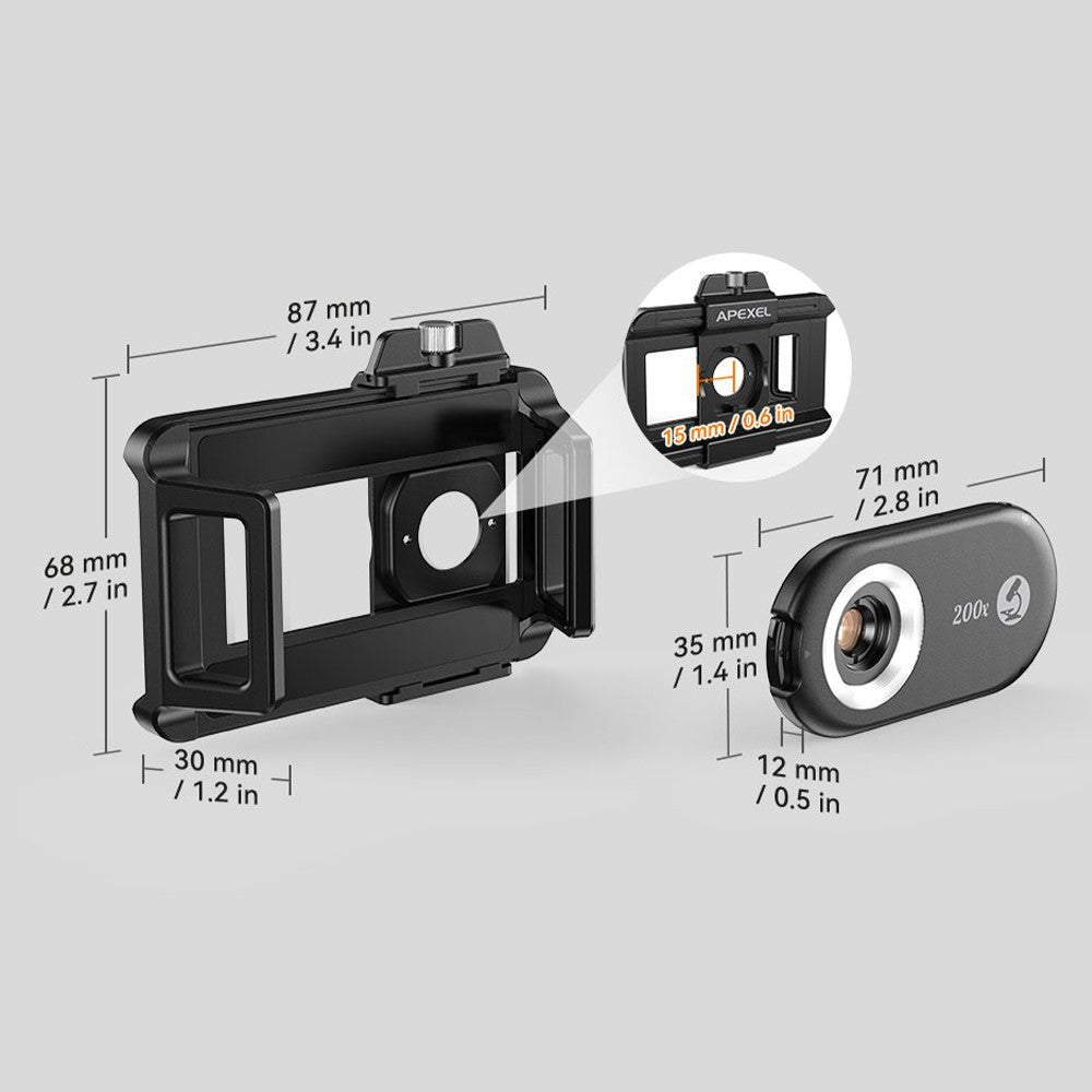 APEXEL APL-MS200 Mikroskop – Mit Handyhalterung, 200-facher Vergrößerung & CPL-Filter