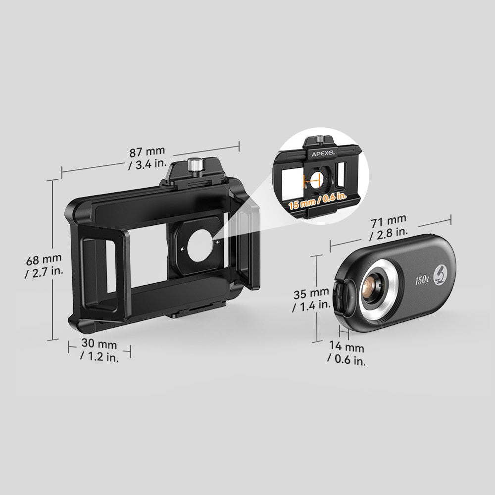 APEXEL APL-MS150 Mikroskop – Mit Handyhalterung, 150-facher Vergrößerung & CPL-Filter