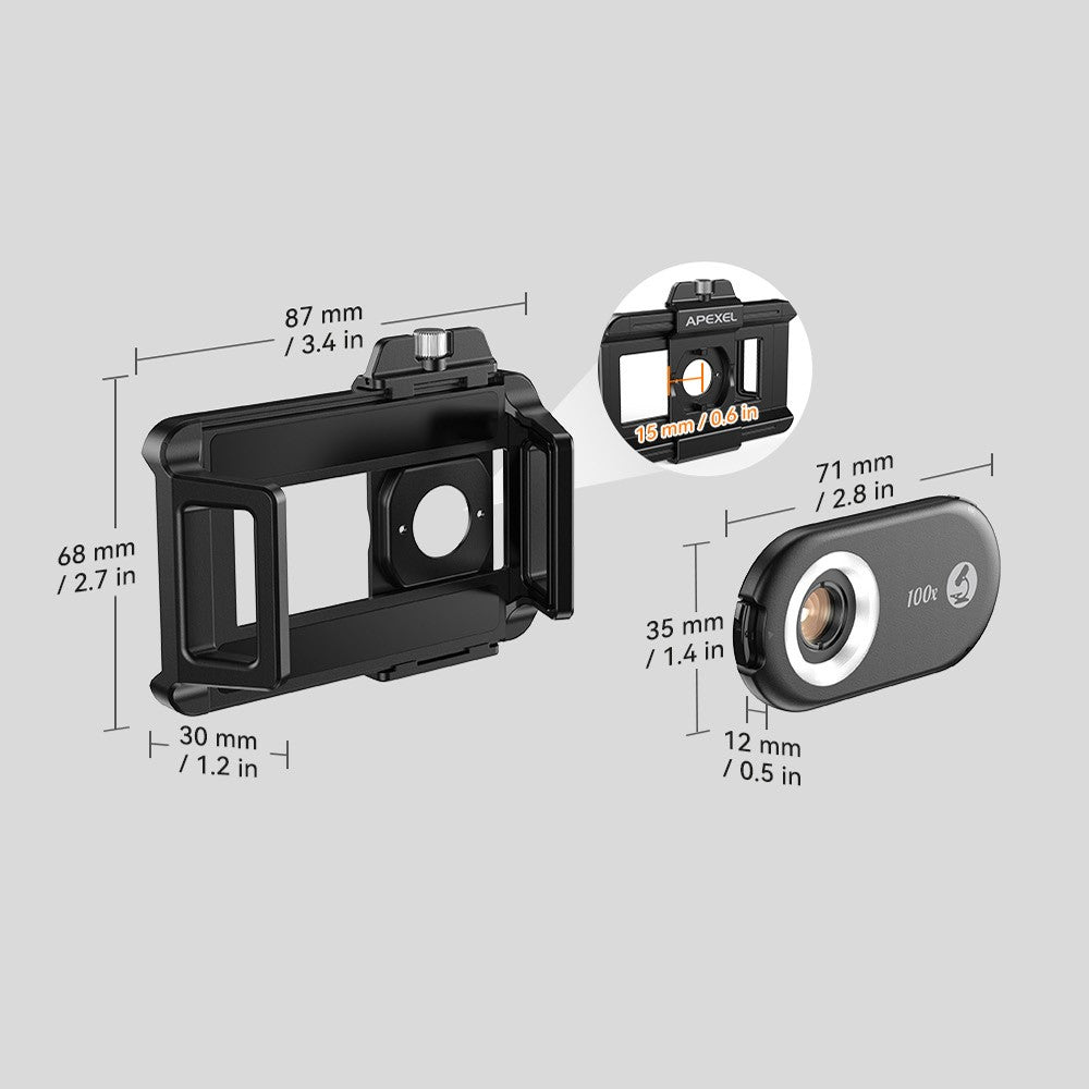 APEXEL APL-MS100 Mikroskop – Mit Handyhalterung, 100-facher Vergrößerung & CPL-Filter