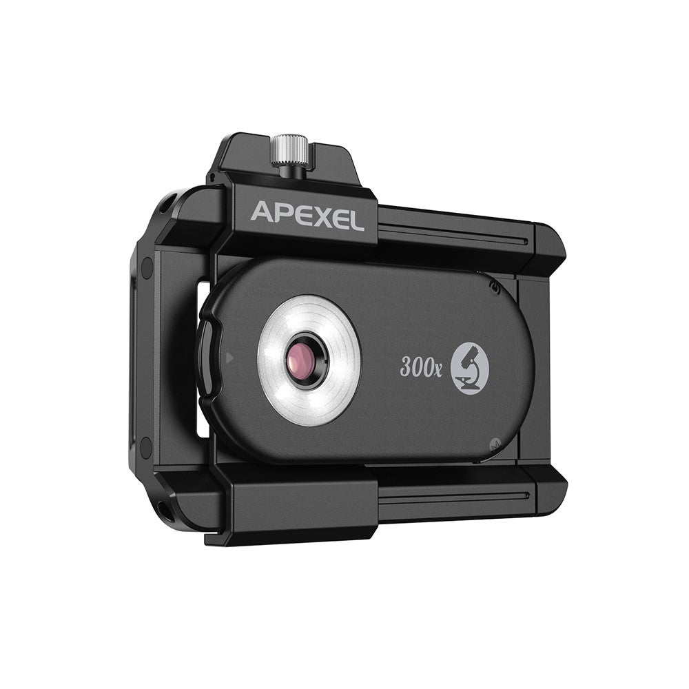 APEXEL APL-MS300 300X Mikroskop-Handy-Linsenaufsatz – Clip-On-Lupe, mit dreifarbiger LED-Beleuchtung