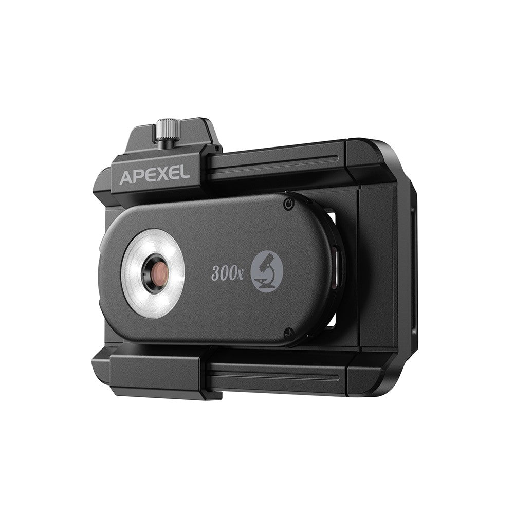 APEXEL APL-MS300 300X Mikroskop-Handy-Linsenaufsatz – Clip-On-Lupe, mit dreifarbiger LED-Beleuchtung