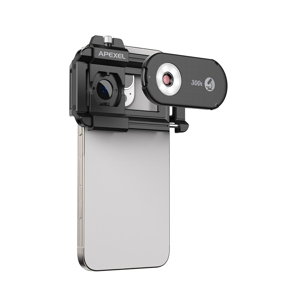 APEXEL APL-MS300 300X Mikroskop-Handy-Linsenaufsatz – Clip-On-Lupe, mit dreifarbiger LED-Beleuchtung