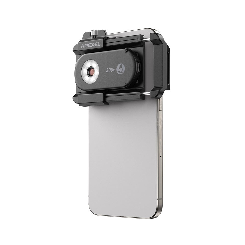 APEXEL APL-MS300 300X Mikroskop-Handy-Linsenaufsatz – Clip-On-Lupe, mit dreifarbiger LED-Beleuchtung