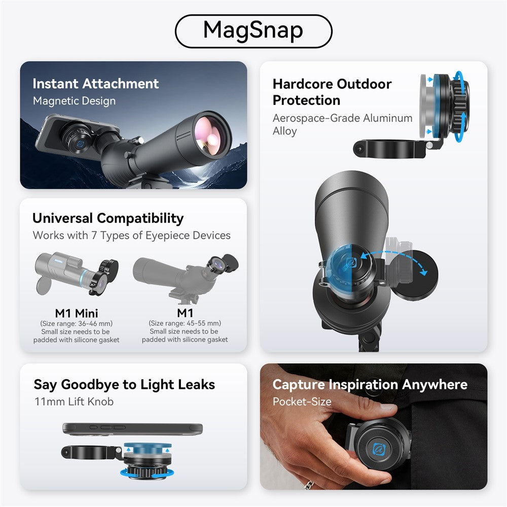 APEXEL APL-F006 Magnetischer Handyclip – Für Teleskopokulare, Vogelbeobachtung, Fotografie, Monokular, Handyhalterung